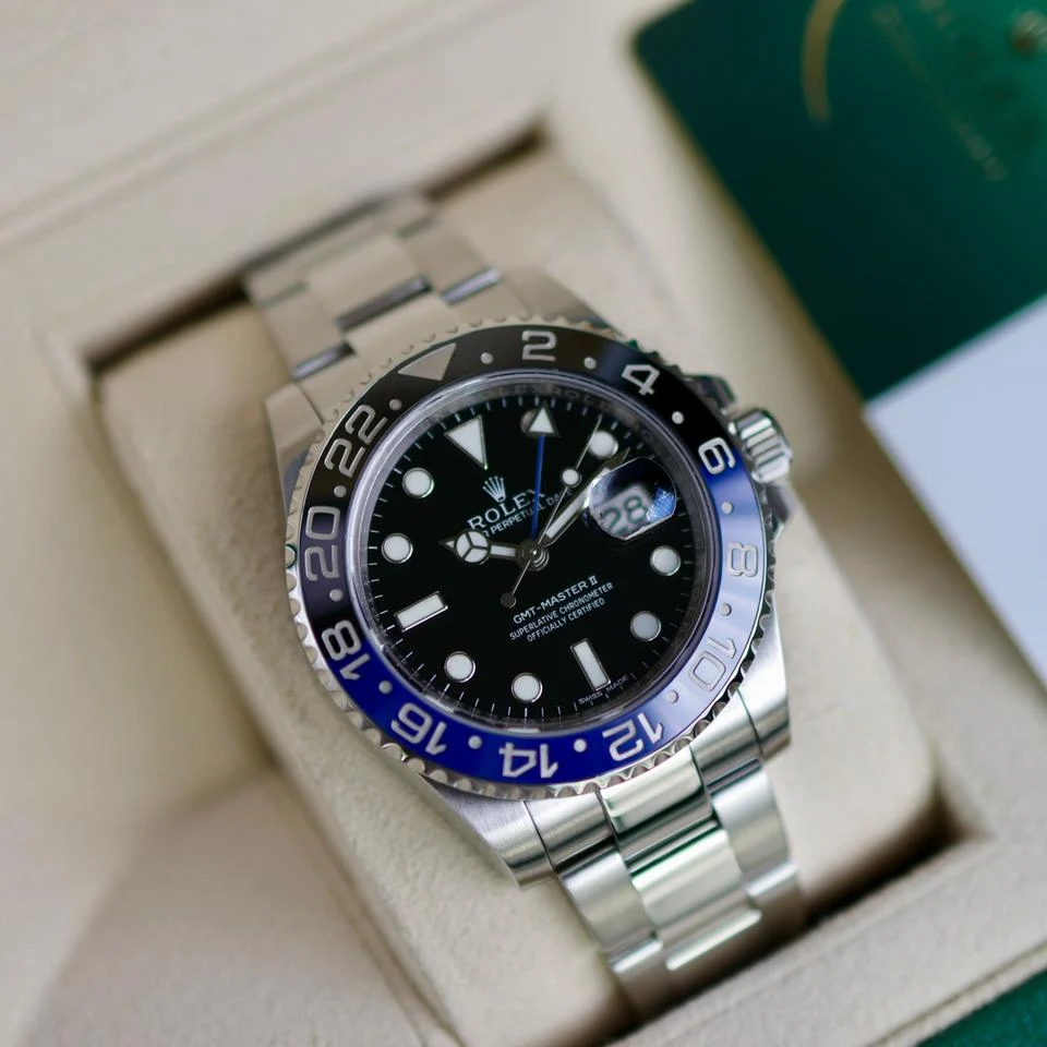 Rolex GMT-Master II 'Batman' on an Oyster bracelet, with its blue and black bezel