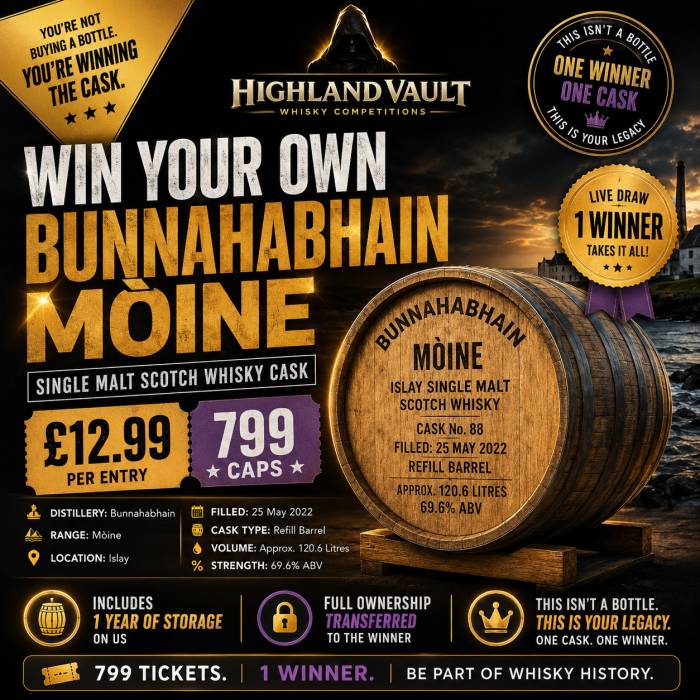 WIN YOUR OWN BUNNAHABHAIN MÒINE WHISKY CASK RESERVE #2 EARLY BIRD BUY 1 GET 1 FREE